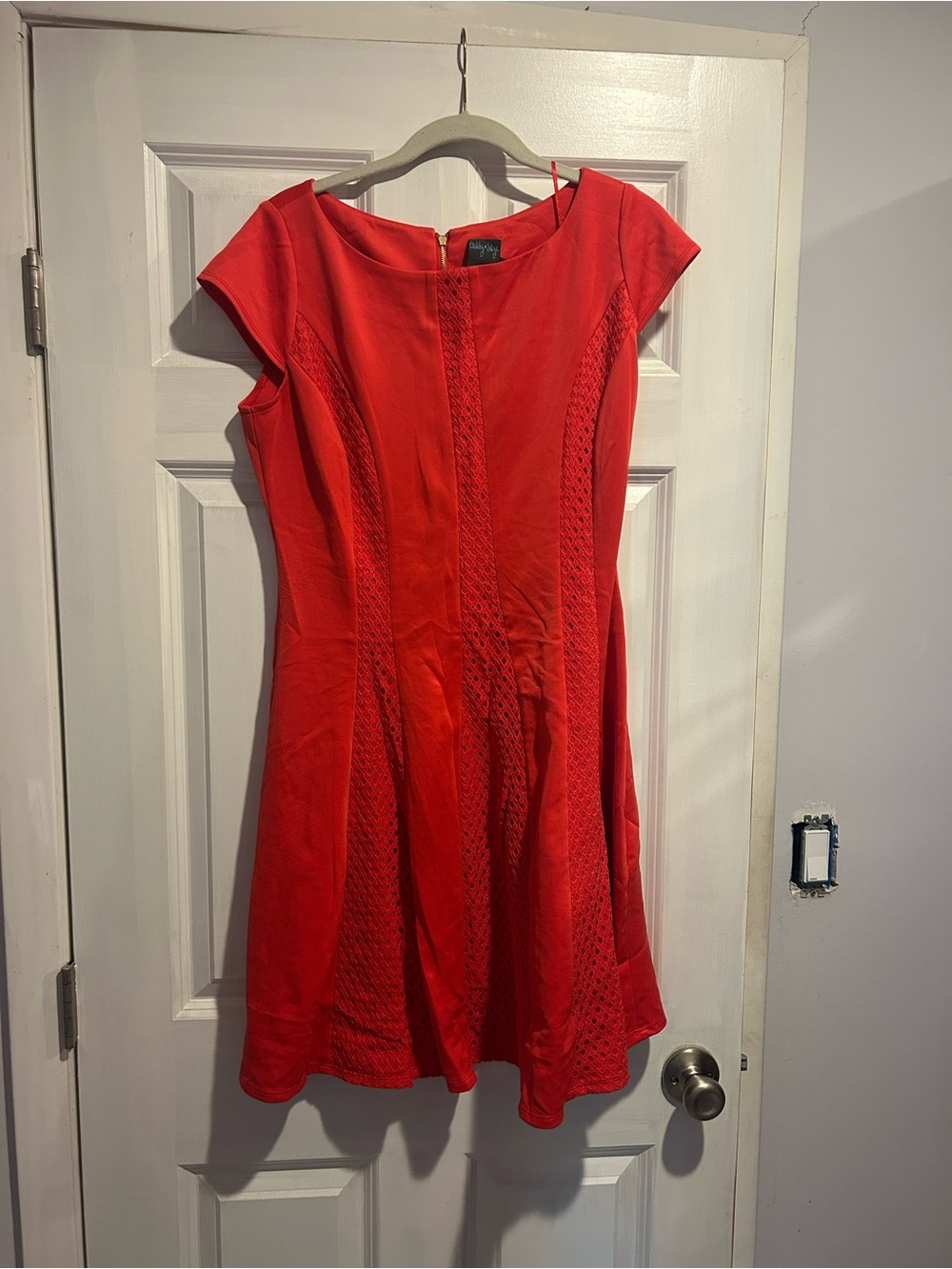 Gabby Skye Red Fit & Flare Lace-Panel Dress size 12